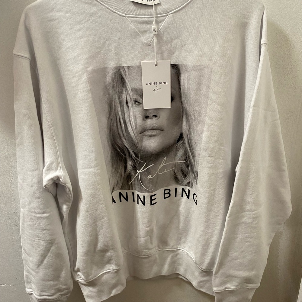 Anine Bing White Crewneck Sweatshirt with Monochrome Photo Graphic